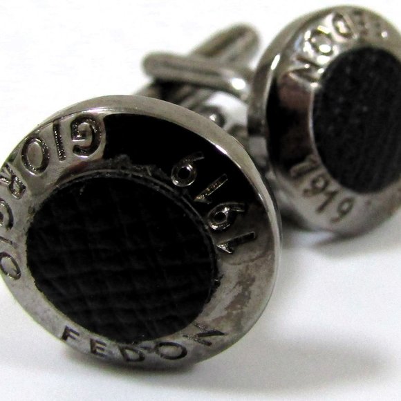 Giorgio Fedon 1919 Silver and Black Round Button Cufflinks Italy - Picture 3 of 5